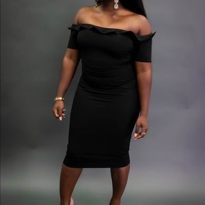 Classic black off shoulder midi dress